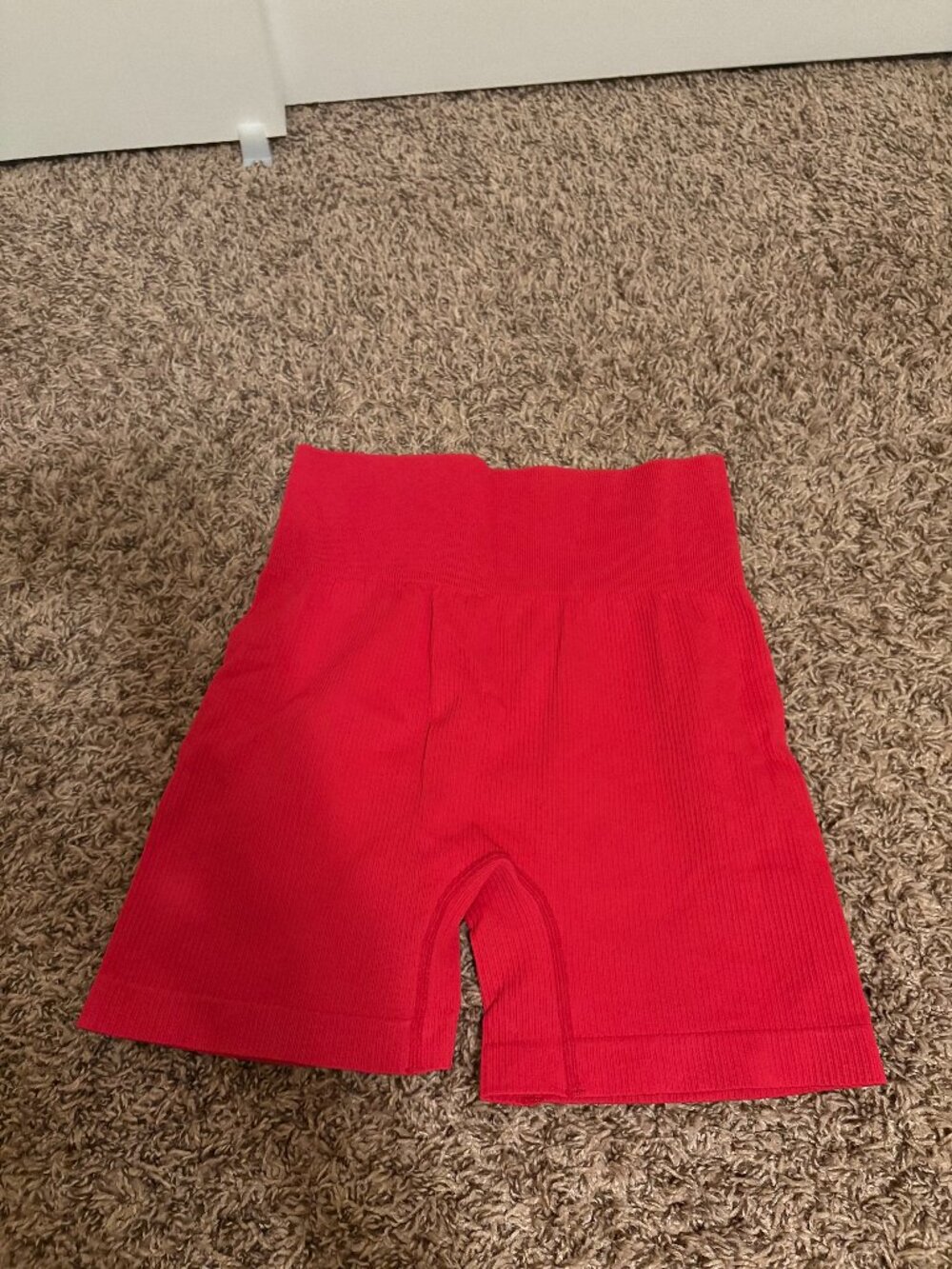 Ribbed Bike Shorts Solid Red Size Medium Nylon Spandex Blend Athletic Classic
